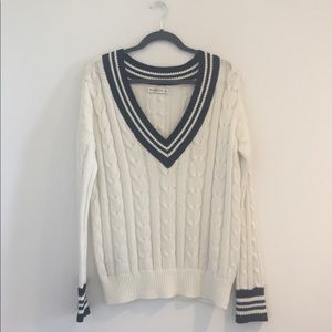 Abercrombie Fitch white blue v neck sweater